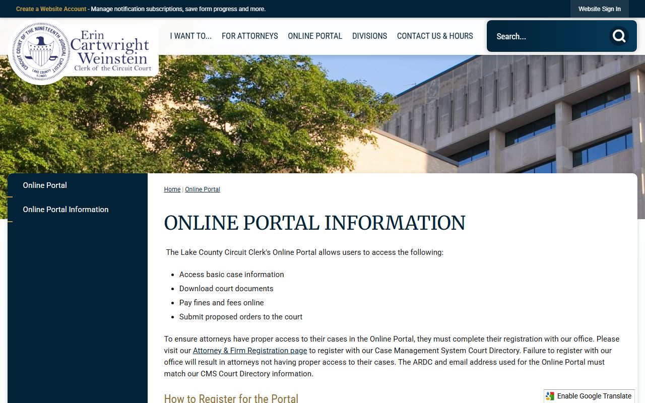 Lake County Circuit Clerk Online Portal information page