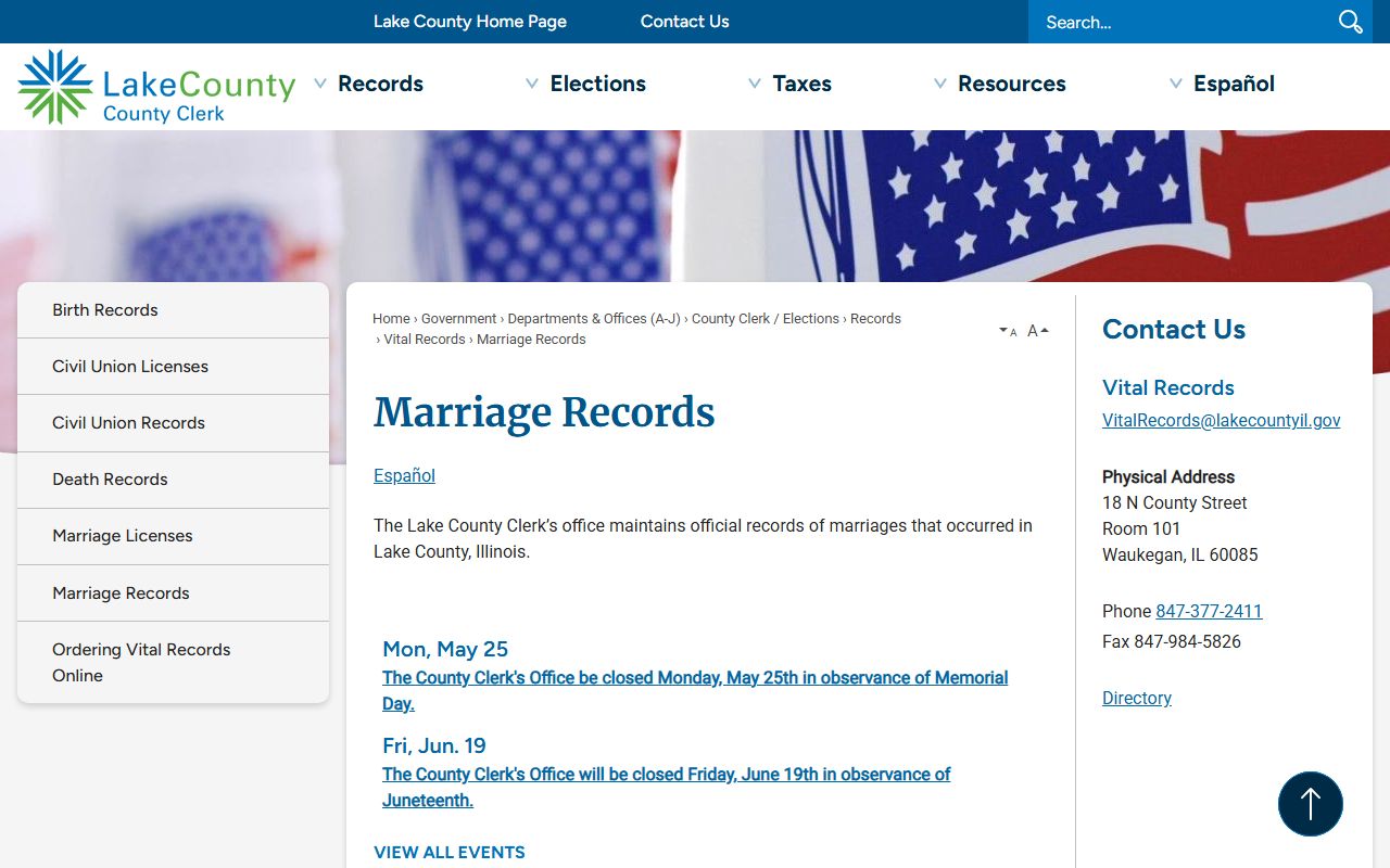 Lake County marriage records request page