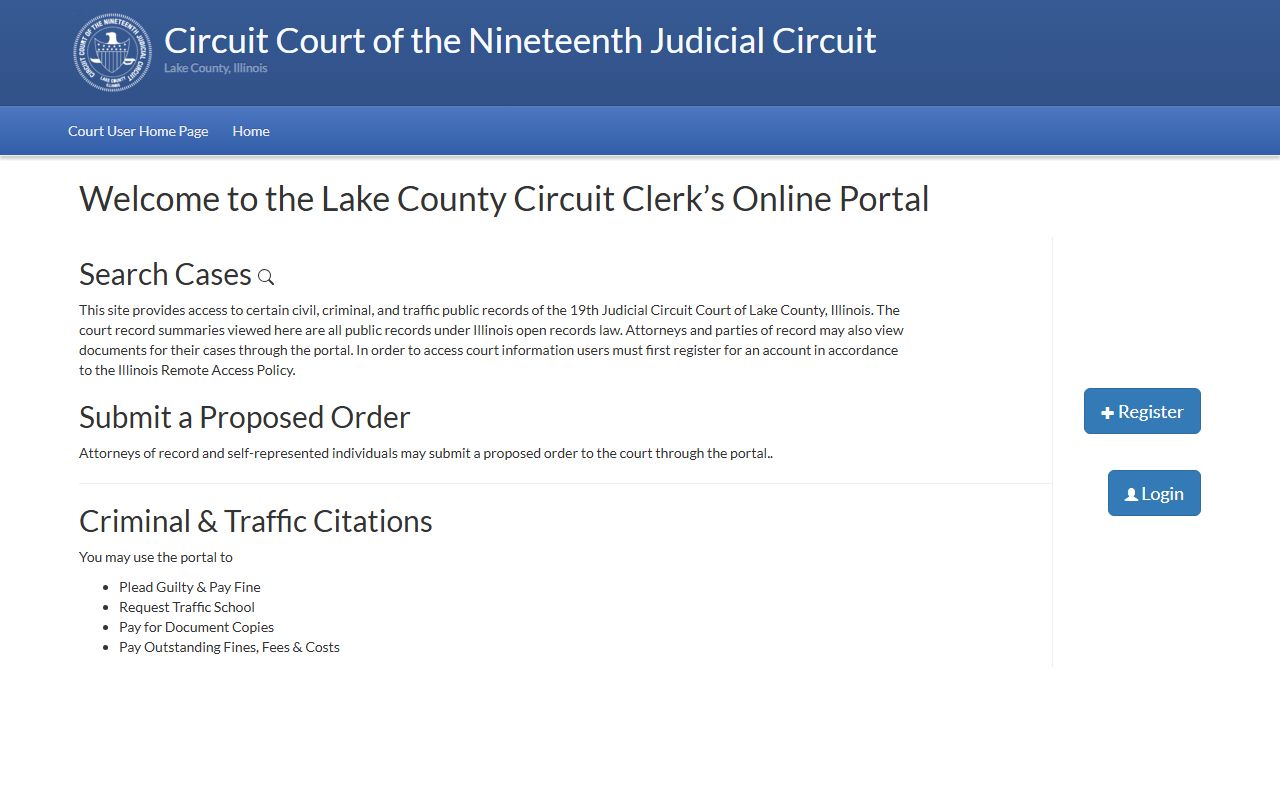 Lake County court records portal landing page