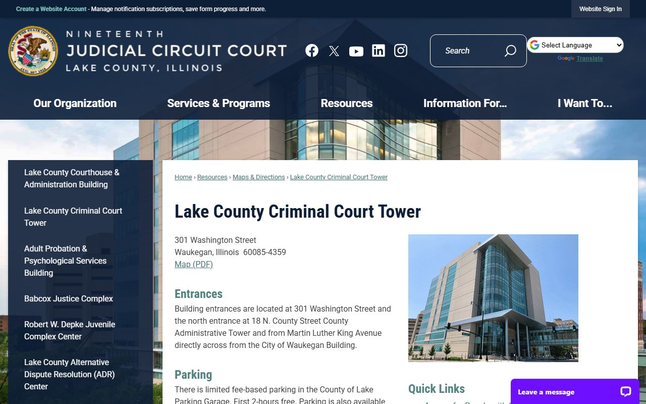 Lake County Criminal Court Tower entrance and information