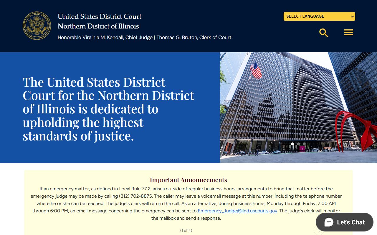 U.S. District Court Northern District of Illinois homepage