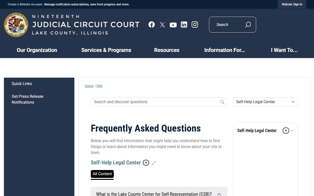 Lake County 19th Circuit FAQ page