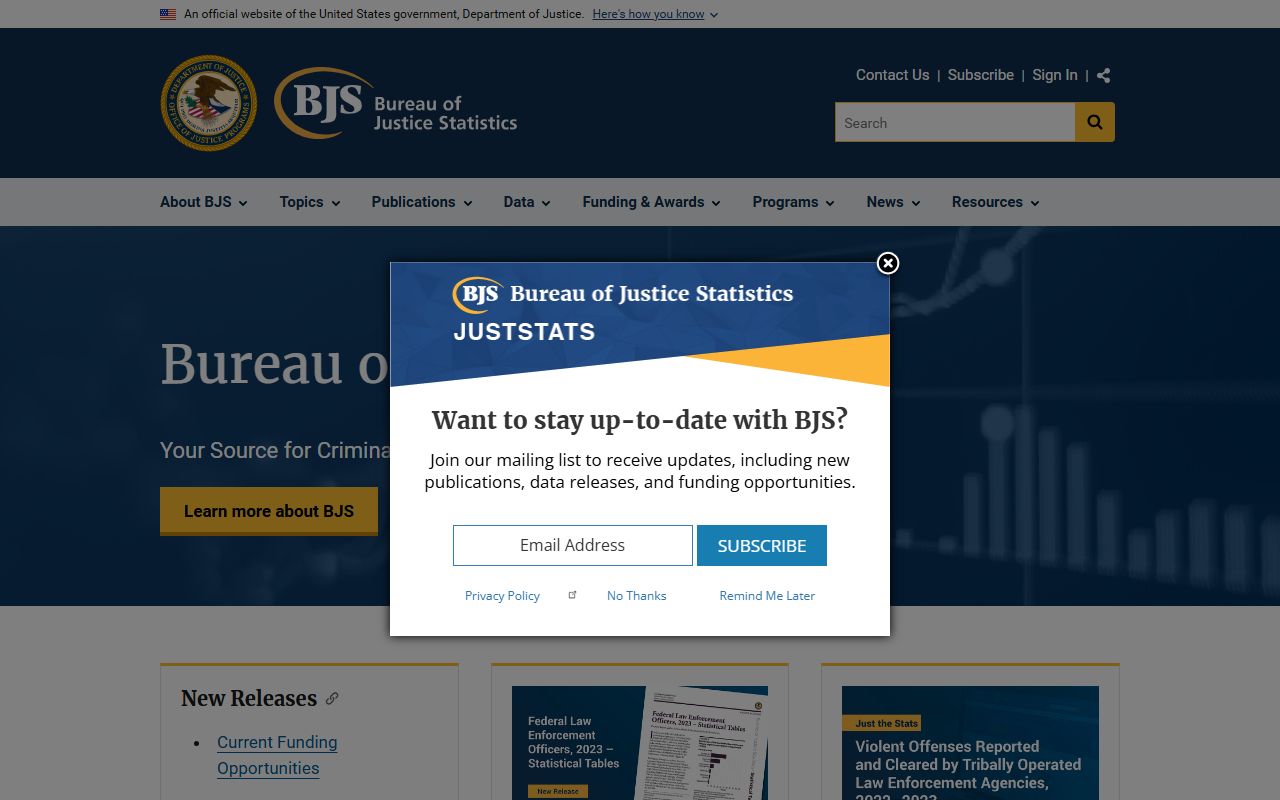 Bureau of Justice Statistics homepage for jail population data