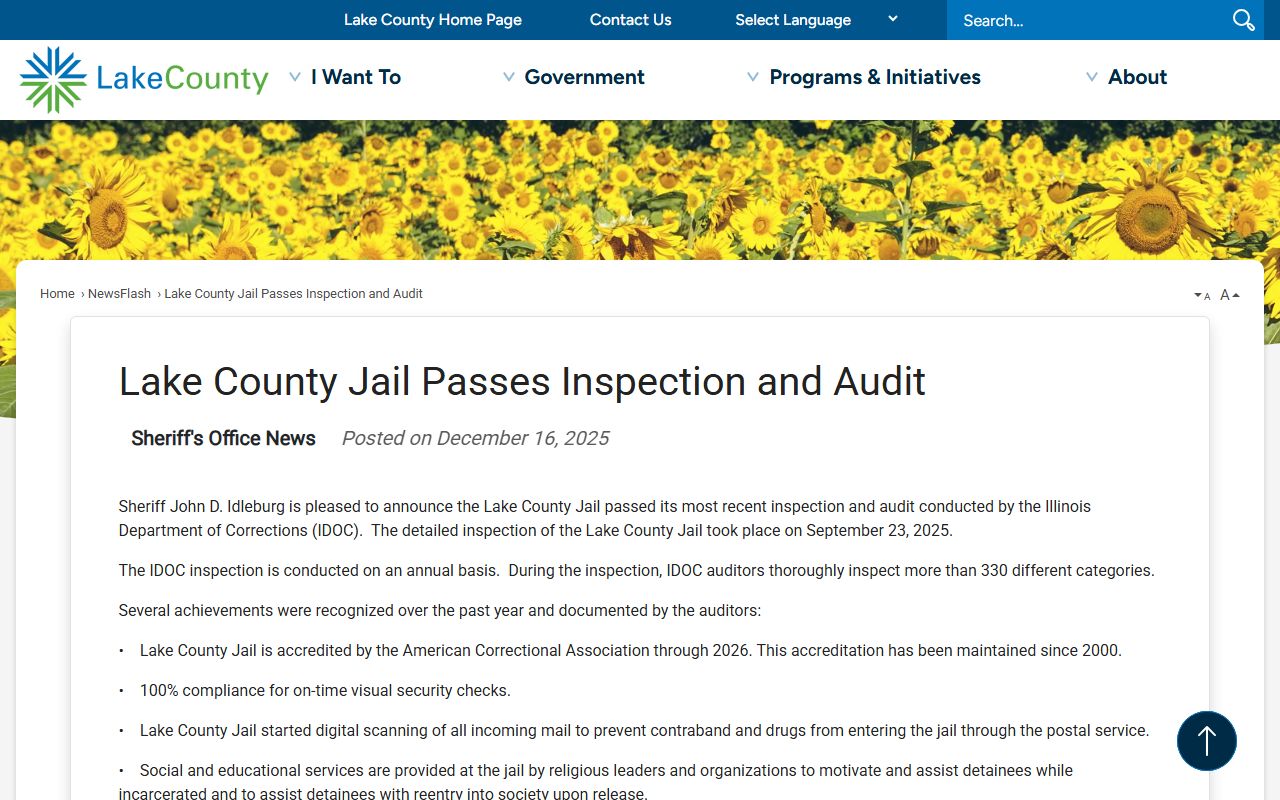 Lake County Sheriff inmate population alert