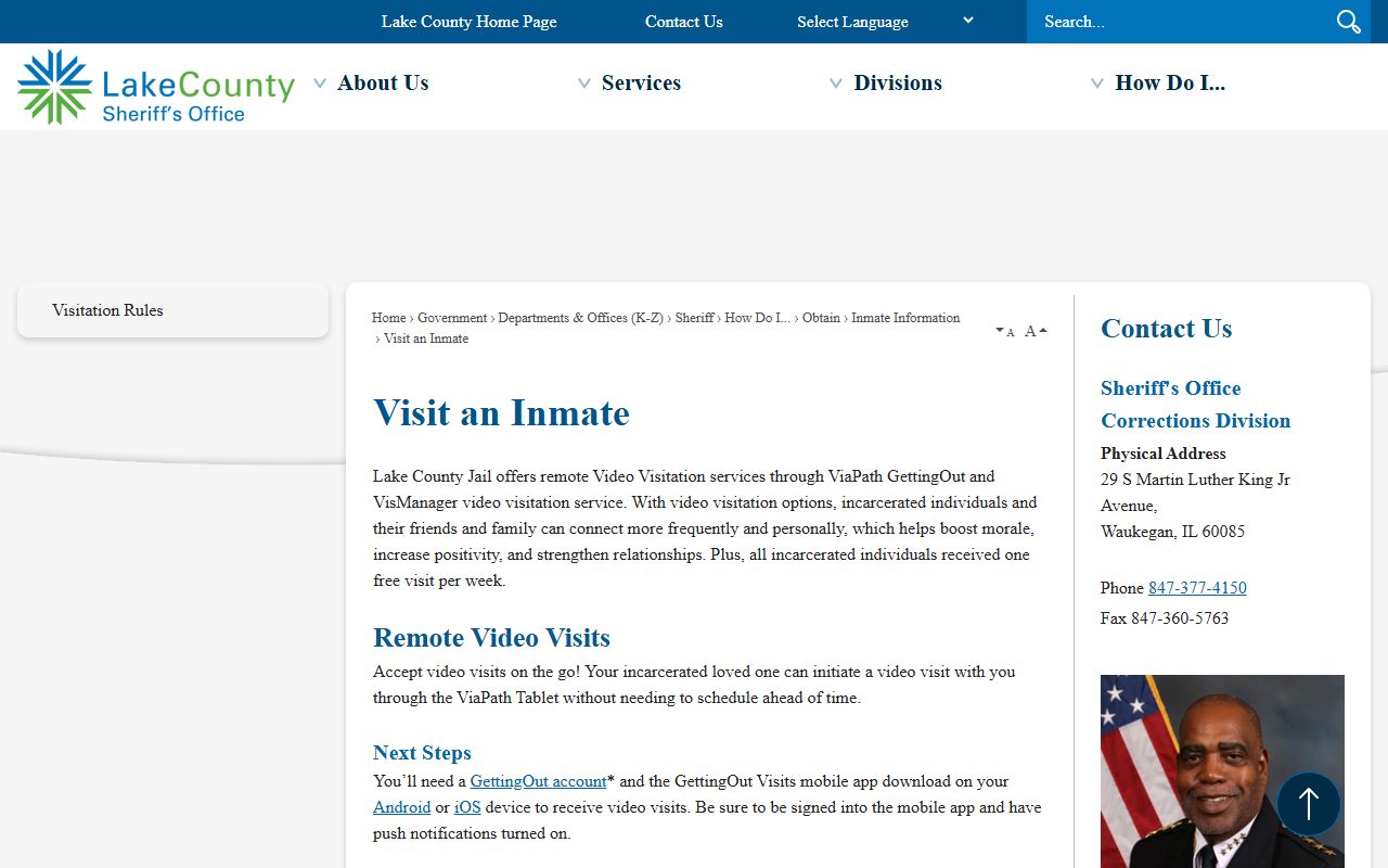 Lake County jail visitation page