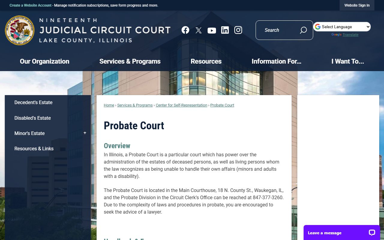 Lake County Probate Court overview page