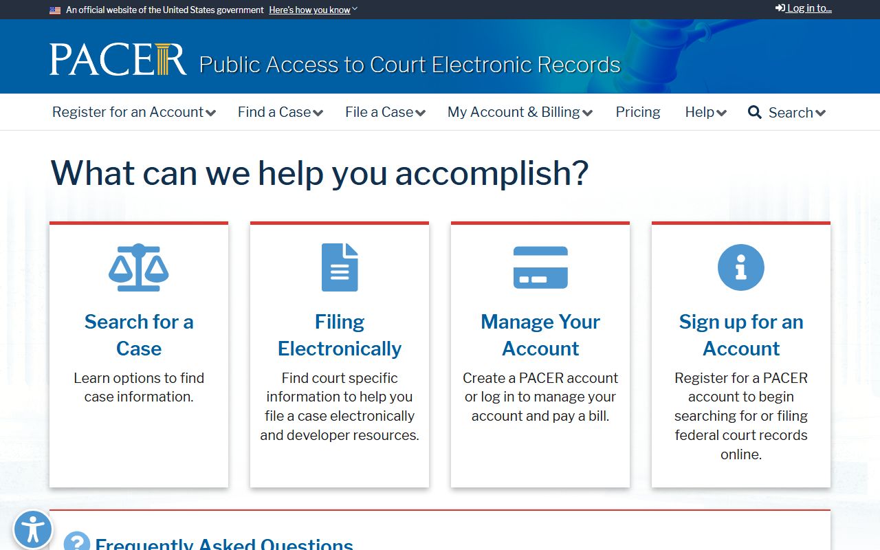 PACER federal court records system, separate from probate