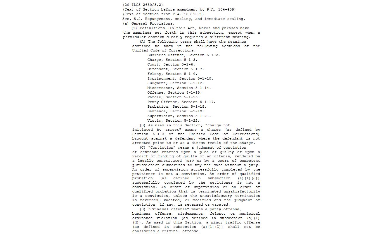 Illinois Criminal Identification Act expungement statute